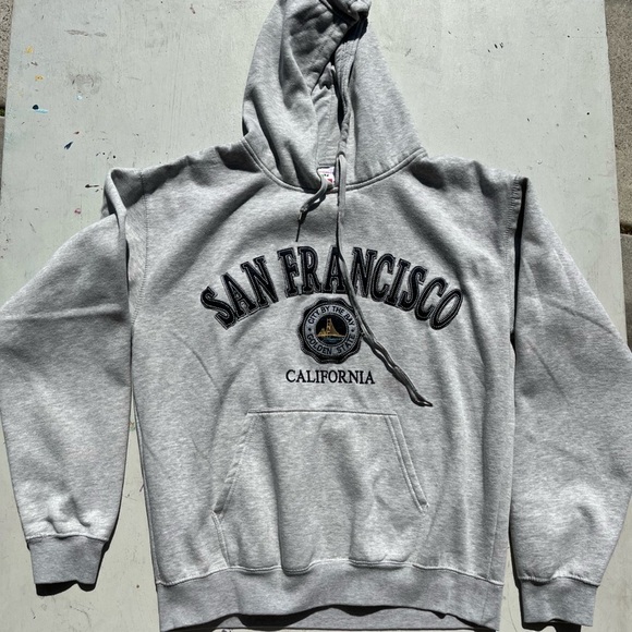 Men's San Francisco Hoodie Gray Spell-Out XL West Coast CA Pocket Bay Wharf City - Picture 2 of 14